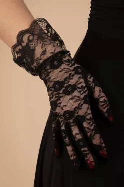 Pamela Mann Korte Handschoenen Met Bloemenkant In Zwart>Vrouwen Handschoenen