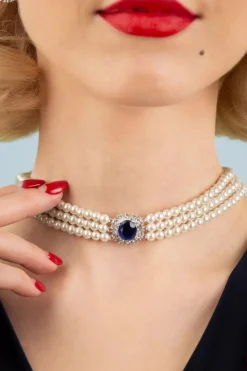 Lovely Lady Diana Parel Choker Ketting In Saffierblauw>Vrouwen Sieraden