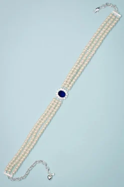 Lovely Lady Diana Parel Choker Ketting In Saffierblauw><noscript><img width=