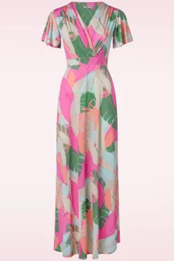Vintage Chic for Topvintage Laurie Maxi Jurk In Multi Pastle Leaves>Vrouwen Plus Size Jurken