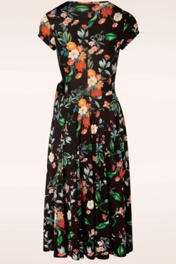 Vintage Chic for Topvintage Layla Floral Gekruiste Jurk In Zwart>Vrouwen Plus Size Jurken