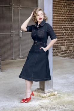 Rock-a-Booty Lucielle Swing Jurk In Donkerdenim>Vrouwen Plus Size Jurken