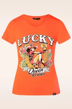 Queen Kerosin Lucky T-Shirt In Oranje>Vrouwen T-Shirts