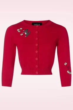 Collectif Clothing Lucy Posty Cat Cardigan In Rood>Vrouwen Vestjes