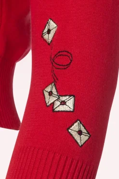 Collectif Clothing Lucy Posty Cat Cardigan In Rood><noscript><img width=