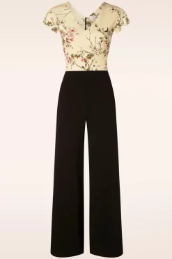 Vintage Chic for Topvintage Maribelle Floral Jumpsuit In Zwart>Vrouwen Playsuits & Jumpsuits