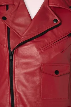 Queen Kerosin Marlon Leren Biker Jas In Rood>Vrouwen Jassen