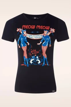 Queen Kerosin Meow Meow T-Shirt In Zwart>Vrouwen T-Shirts