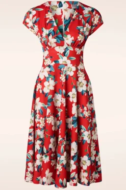Vintage Chic for Topvintage Miley Flower Swing Jurk In Felrood>Vrouwen Plus Size Jurken