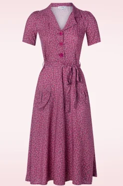 Very Cherry Minouche Revers Midi Jurk In Paarsrood>Vrouwen Swing Jurken