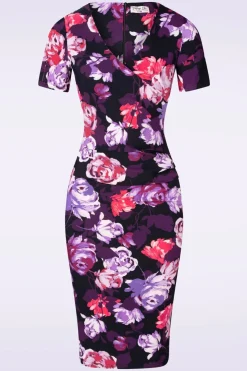 Vintage Chic for Topvintage Noa Floral Pencil Jurk In Paars En Rood>Vrouwen Strakke Jurken