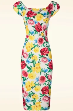 Vintage Chic for Topvintage Nori Floral Pencil Jurk In Wit>Vrouwen Plus Size Jurken