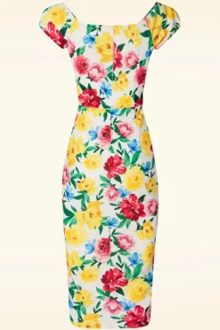 Vintage Chic for Topvintage Nori Floral Pencil Jurk In Wit>Vrouwen Plus Size Jurken