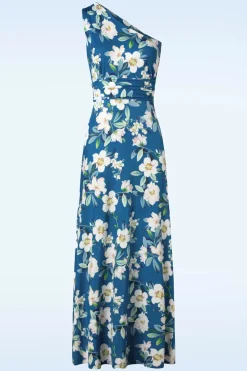 Vintage Chic for Topvintage Olga Flowers One Shoulder Maxi Jurk In Blauw>Vrouwen Plus Size Jurken