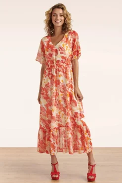 Smashed Lemon Patricia Floral Maxi Jurk In Oranje>Vrouwen Maxi Jurken