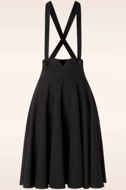 Vixen Pinstripe Suspender Swing Rok In Zwart>Vrouwen Rokken