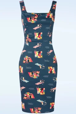 Banned Retro Portofino Living Pencil Jurk In Blauw>Vrouwen Plus Size Jurken