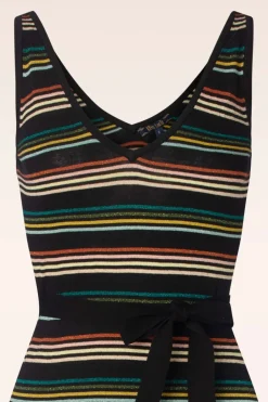 King Louie Riera Gestreepte Gebreide Jurk Met Diepe V-Hals In Zwart><noscript><img width=