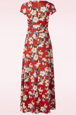 Vintage Chic for Topvintage Rinda Bloemen Maxi Jurk In Warm Rood>Vrouwen Plus Size Jurken