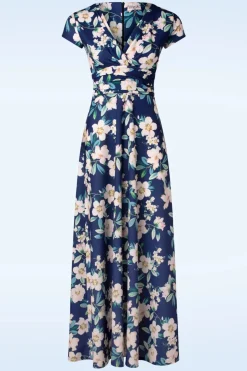 Vintage Chic for Topvintage Rinda Floral Maxi Jurk In Marineblauw>Vrouwen Plus Size Jurken