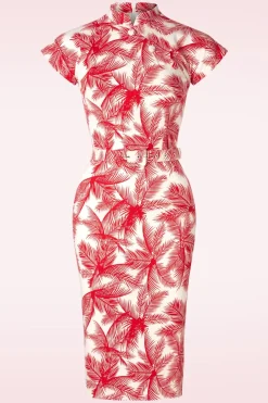 Zoe Vine Ruby Palm Pencil Jurk In Wit En Rood>Vrouwen Plus Size Jurken