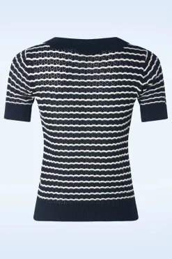 Vixen Scallop Stripe Top In Marineblauw>Vrouwen Truitjes