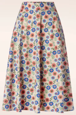 Banned Retro Sweet Floral Swing Rok In Creme>Vrouwen Rokken