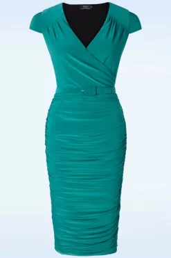 Vintage Diva The Geneveeve Pencil Jurk In Turqoise><noscript><img width=