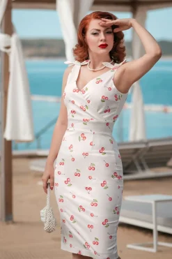 Glamour Bunny The Harper Penciljurk Met Kersenprint In Wit>Vrouwen Plus Size Jurken