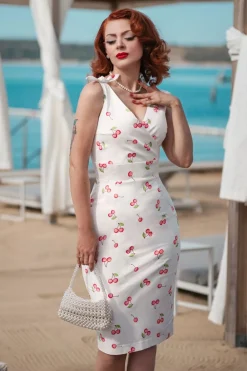 Glamour Bunny The Harper Penciljurk Met Kersenprint In Wit>Vrouwen Plus Size Jurken