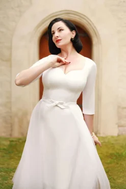 Vintage Diva The Patrizia Pencil Jurk In Wit>Vrouwen Plus Size Jurken