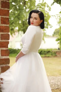 Vintage Diva The Patrizia Pencil Jurk In Wit><noscript><img width=