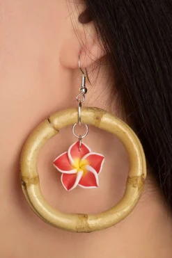 Glitz-o-Matic Tropical Flower Bamboe Hoop Oorbellen>Vrouwen Sieraden