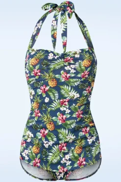Esther Williams Tropical One Piece Halter Badpak In Blauw>Vrouwen Badpakken