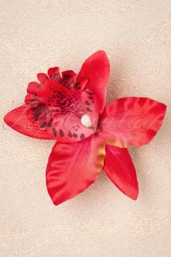 Topvintage Boutique Collection Tropical Vibes Haarbloemclip In Rood>Vrouwen Haaraccessoires