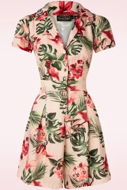 Vixen Tropische Flamingo Button Up Playsuit In Licht Roze>Vrouwen Playsuits & Jumpsuits