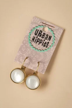 Urban Hippies Vergulde Dot Oorbellen In Ivoor>Vrouwen Sieraden