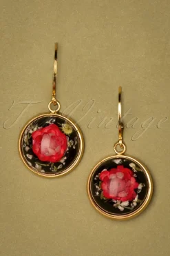 Urban Hippies Vergulde Oorbellen Met Gedroogde Bloemen In Rood>Vrouwen Sieraden