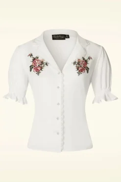 Vixen Vintage Geborduurde Bloemenblouse In Wit>Vrouwen Blouses