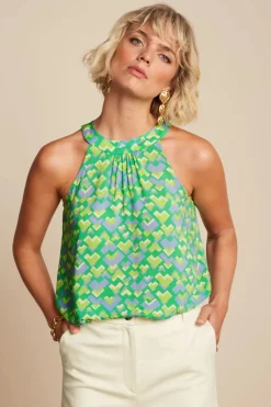 King Louie Virna Cocktail Top In Simply Groen>Vrouwen Tops