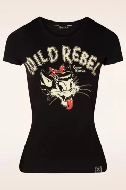 Queen Kerosin Wild Rebel T-Shirt In Zwart>Vrouwen T-Shirts