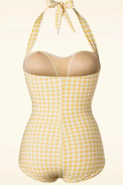 Esther Williams Zomer Gingham Badpak Uit Een Stuk In Geel En Wit><noscript><img width=